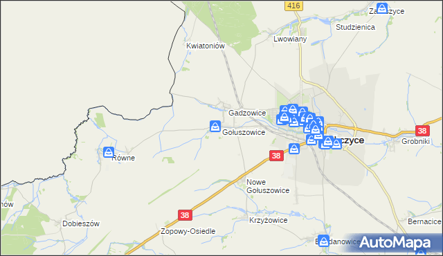 mapa Gołuszowice, Gołuszowice na mapie Targeo