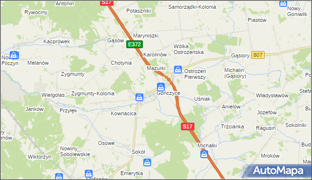 mapa Gończyce, Gończyce na mapie Targeo