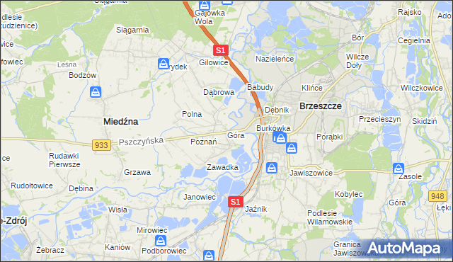 mapa Góra gmina Miedźna, Góra gmina Miedźna na mapie Targeo