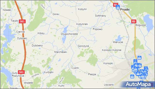 mapa Gorczyce gmina Prostki, Gorczyce gmina Prostki na mapie Targeo