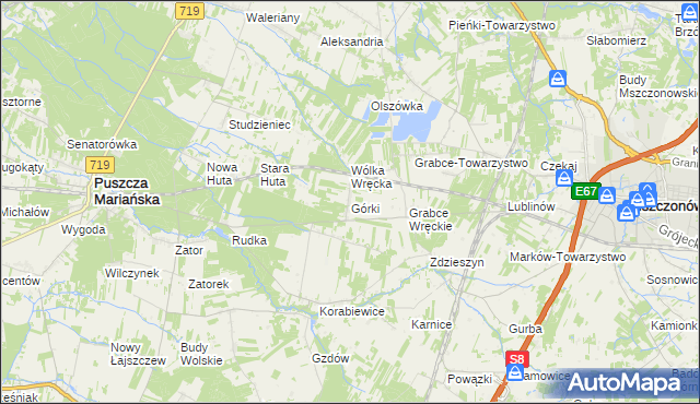 mapa Górki gmina Puszcza Mariańska, Górki gmina Puszcza Mariańska na mapie Targeo