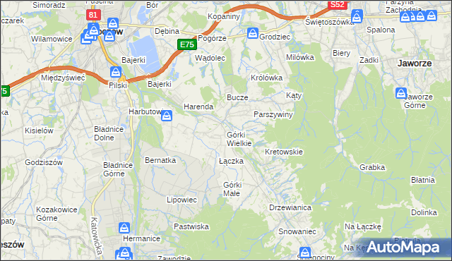 mapa Górki Wielkie, Górki Wielkie na mapie Targeo