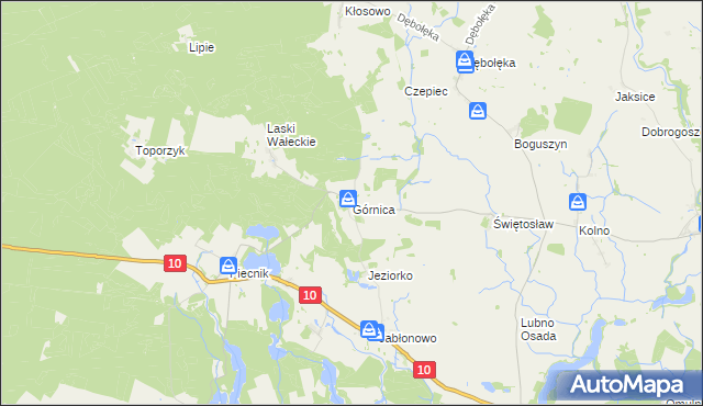 mapa Górnica gmina Wałcz, Górnica gmina Wałcz na mapie Targeo