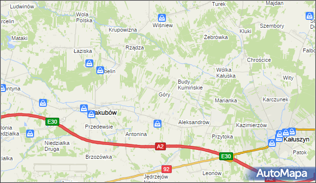 mapa Góry gmina Jakubów, Góry gmina Jakubów na mapie Targeo