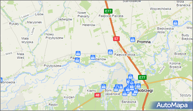 mapa Góry gmina Promna, Góry gmina Promna na mapie Targeo