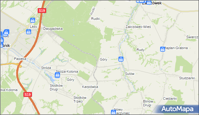 mapa Góry gmina Zakrzówek, Góry gmina Zakrzówek na mapie Targeo