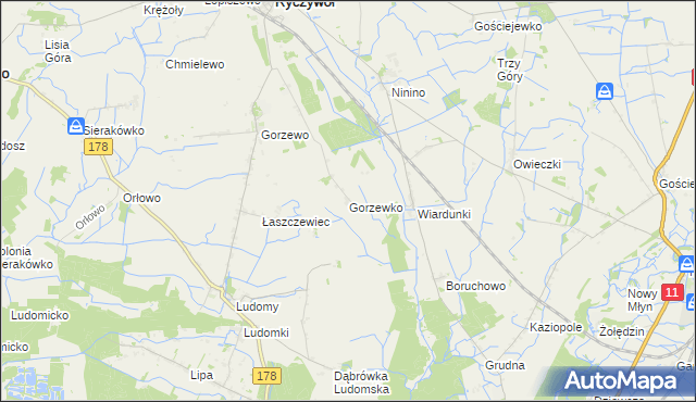 mapa Gorzewko, Gorzewko na mapie Targeo