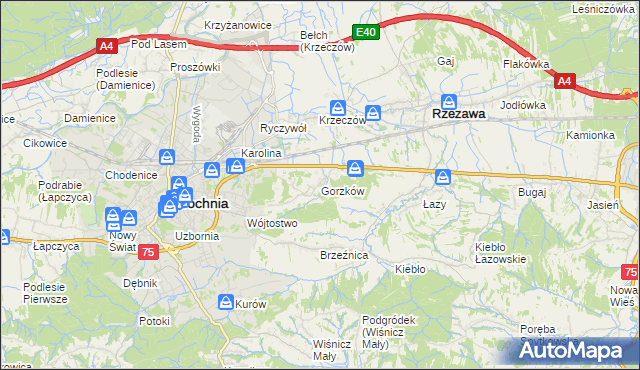 mapa Gorzków gmina Bochnia, Gorzków gmina Bochnia na mapie Targeo