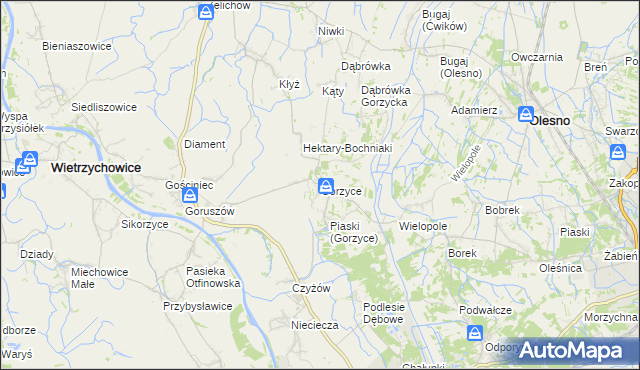 mapa Gorzyce gmina Żabno, Gorzyce gmina Żabno na mapie Targeo