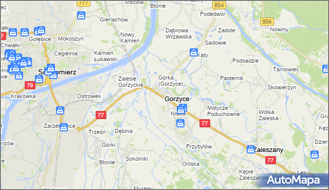 mapa Gorzyce powiat tarnobrzeski, Gorzyce powiat tarnobrzeski na mapie Targeo