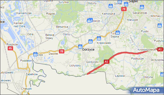 mapa Gorzyce powiat wodzisławski, Gorzyce powiat wodzisławski na mapie Targeo