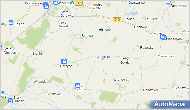 mapa Gorzyczki gmina Czempiń, Gorzyczki gmina Czempiń na mapie Targeo