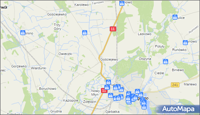 mapa Gościejewo gmina Rogoźno, Gościejewo gmina Rogoźno na mapie Targeo