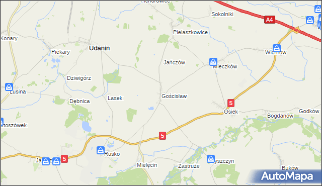 mapa Gościsław gmina Udanin, Gościsław gmina Udanin na mapie Targeo