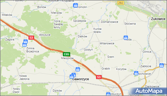 mapa Gostyń gmina Gaworzyce, Gostyń gmina Gaworzyce na mapie Targeo