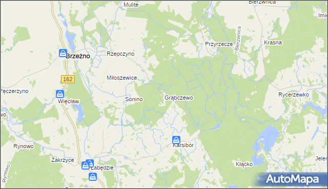 mapa Grąbczewo gmina Brzeżno, Grąbczewo gmina Brzeżno na mapie Targeo