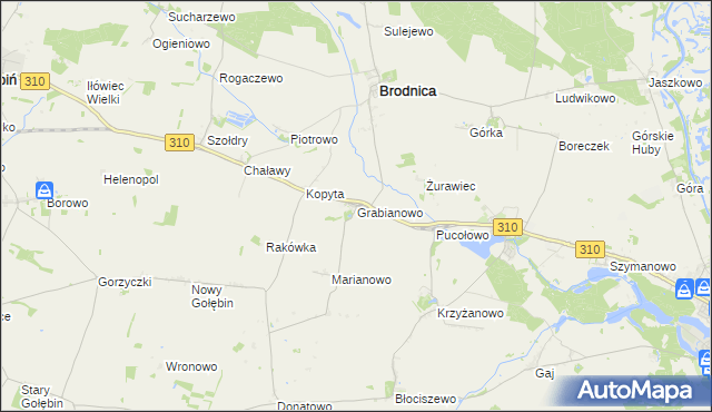 mapa Grabianowo gmina Brodnica, Grabianowo gmina Brodnica na mapie Targeo