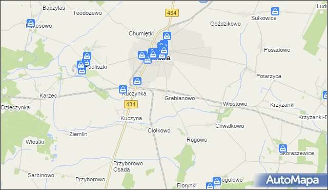 mapa Grabianowo gmina Krobia, Grabianowo gmina Krobia na mapie Targeo