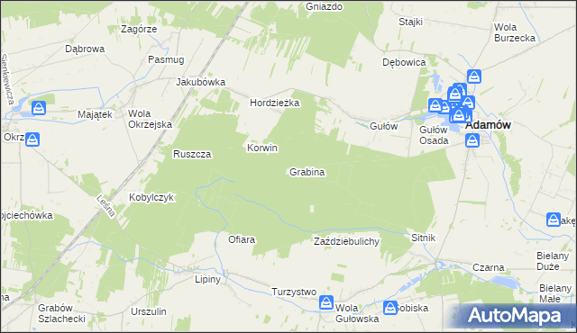 mapa Grabina gmina Adamów, Grabina gmina Adamów na mapie Targeo