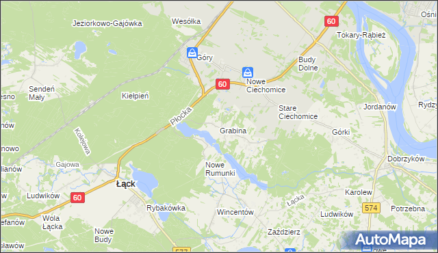 mapa Grabina gmina Łąck, Grabina gmina Łąck na mapie Targeo