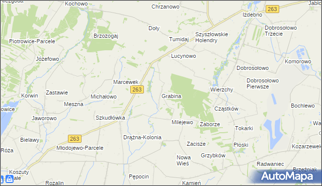 mapa Grabina gmina Ostrowite, Grabina gmina Ostrowite na mapie Targeo