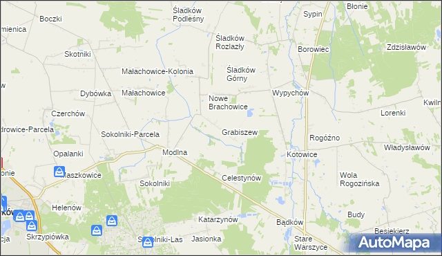 mapa Grabiszew gmina Zgierz, Grabiszew gmina Zgierz na mapie Targeo
