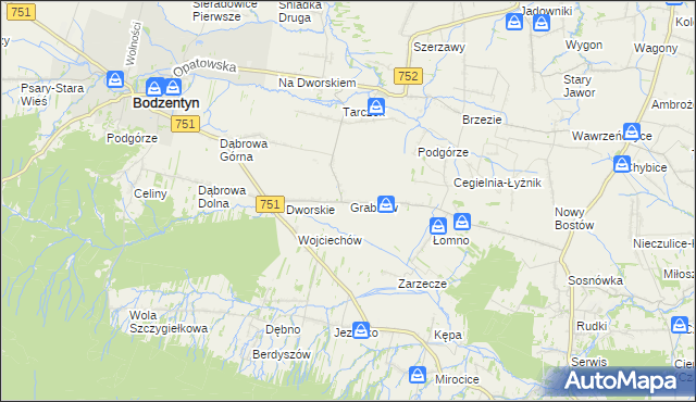 mapa Grabków gmina Pawłów, Grabków gmina Pawłów na mapie Targeo