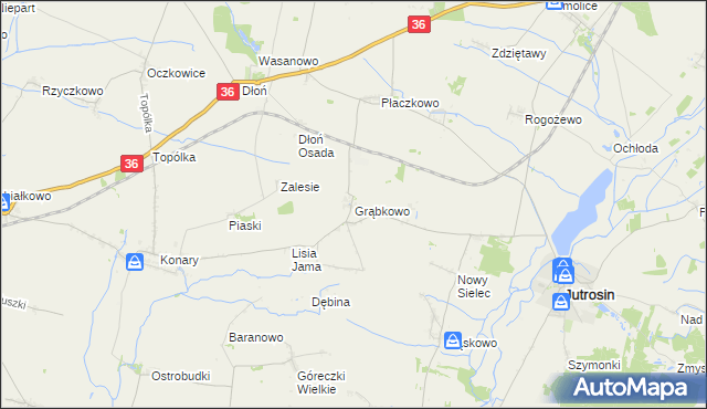 mapa Grąbkowo gmina Jutrosin, Grąbkowo gmina Jutrosin na mapie Targeo