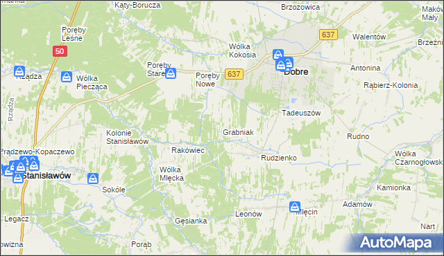 mapa Grabniak gmina Dobre, Grabniak gmina Dobre na mapie Targeo