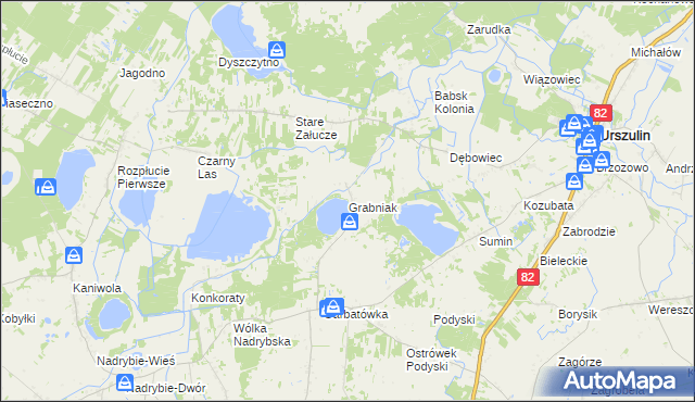 mapa Grabniak gmina Urszulin, Grabniak gmina Urszulin na mapie Targeo