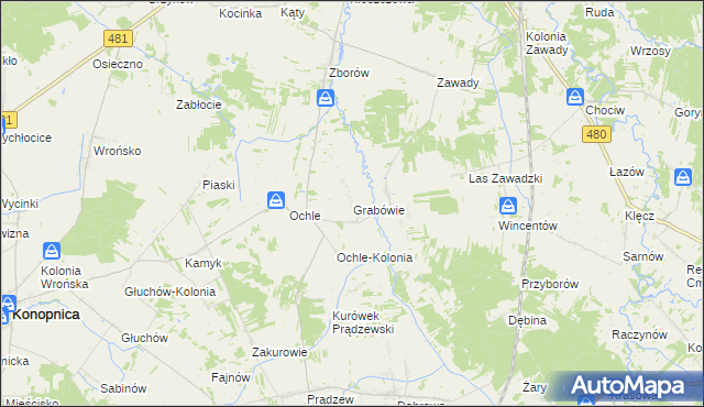 mapa Grabówie, Grabówie na mapie Targeo