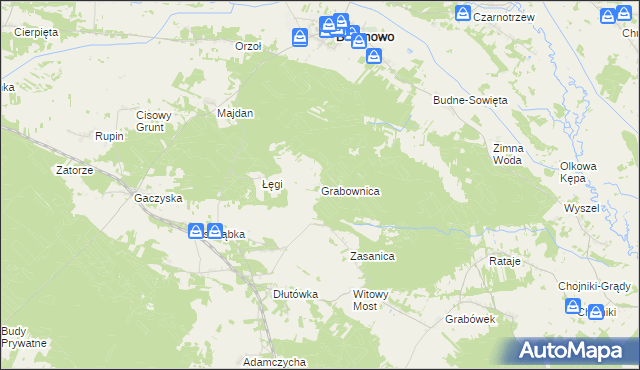 mapa Grabownica gmina Baranowo, Grabownica gmina Baranowo na mapie Targeo