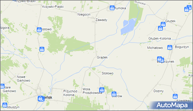 mapa Grądek gmina Szreńsk, Grądek gmina Szreńsk na mapie Targeo