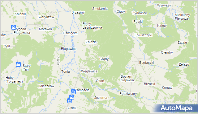 mapa Grądy gmina Galewice, Grądy gmina Galewice na mapie Targeo