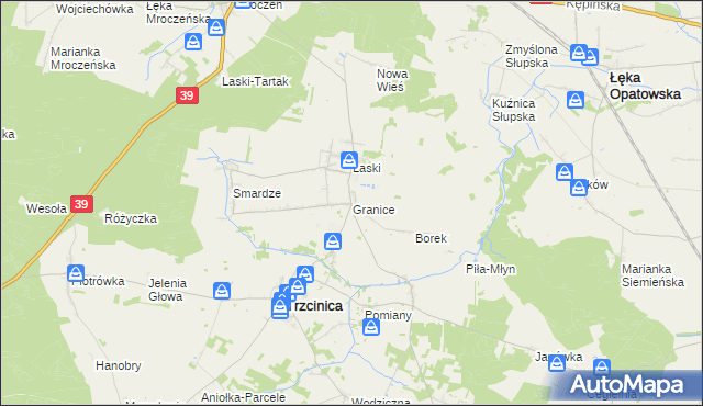 mapa Granice gmina Trzcinica, Granice gmina Trzcinica na mapie Targeo