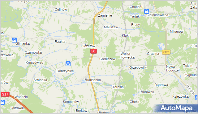 mapa Grębiszew, Grębiszew na mapie Targeo