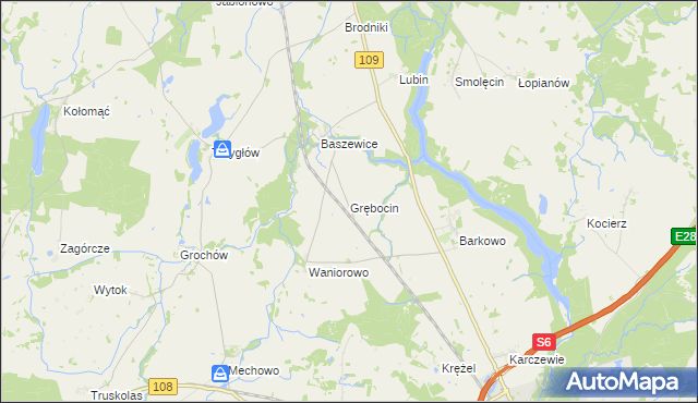 mapa Grębocin gmina Gryfice, Grębocin gmina Gryfice na mapie Targeo