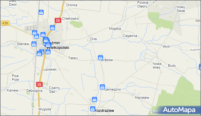 mapa Grębów gmina Rozdrażew, Grębów gmina Rozdrażew na mapie Targeo