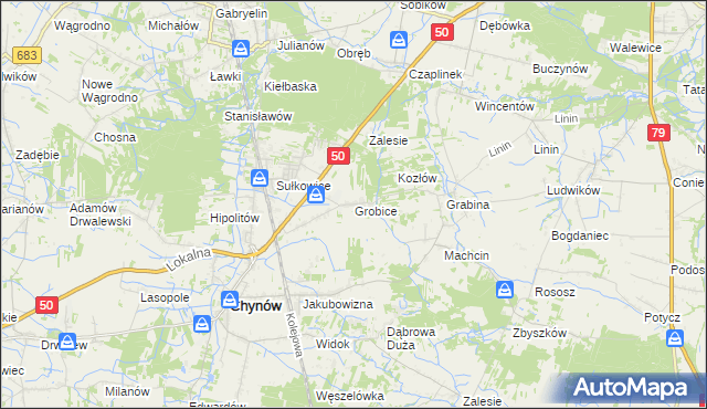 mapa Grobice, Grobice na mapie Targeo