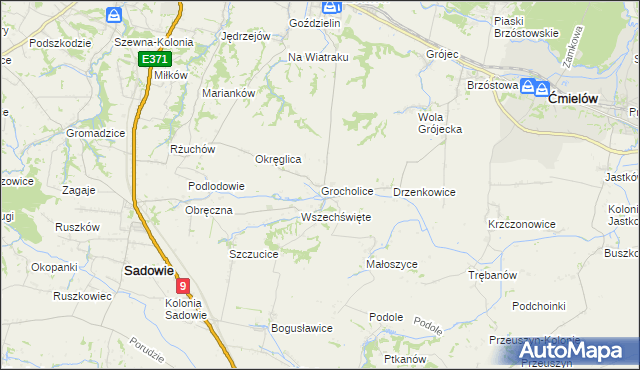 mapa Grocholice gmina Sadowie, Grocholice gmina Sadowie na mapie Targeo