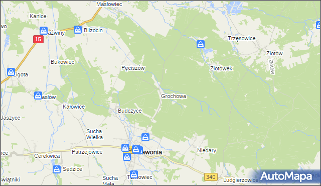 mapa Grochowa gmina Zawonia, Grochowa gmina Zawonia na mapie Targeo