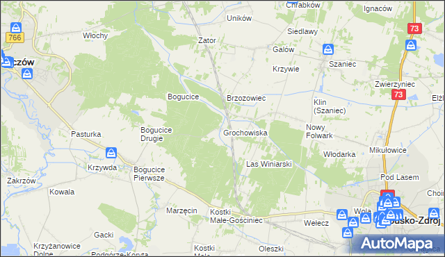 mapa Grochowiska gmina Pińczów, Grochowiska gmina Pińczów na mapie Targeo