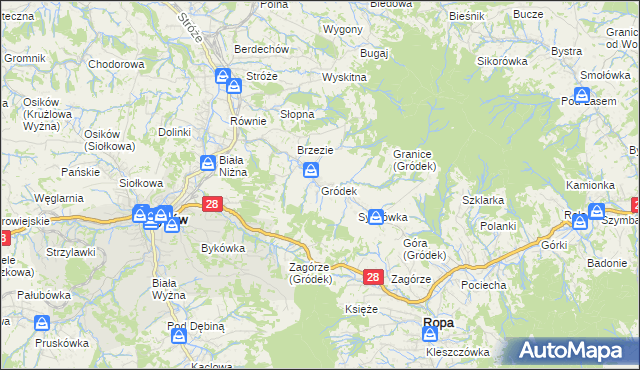 mapa Gródek gmina Grybów, Gródek gmina Grybów na mapie Targeo