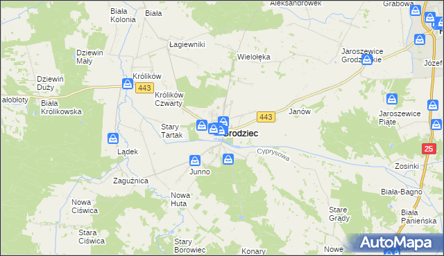 mapa Grodziec powiat koniński, Grodziec powiat koniński na mapie Targeo