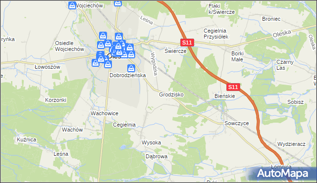 mapa Grodzisko gmina Olesno, Grodzisko gmina Olesno na mapie Targeo