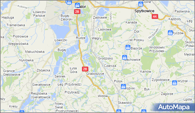 mapa Grodzisko gmina Zator, Grodzisko gmina Zator na mapie Targeo