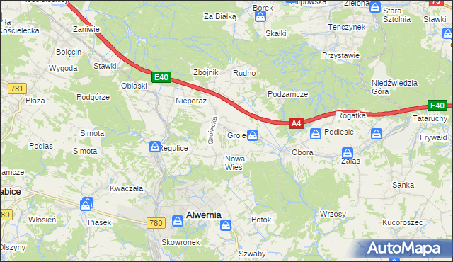 mapa Grojec gmina Alwernia, Grojec gmina Alwernia na mapie Targeo