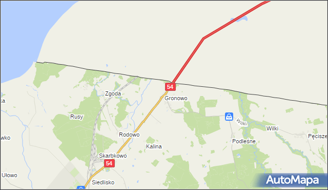 mapa Gronowo gmina Braniewo, Gronowo gmina Braniewo na mapie Targeo