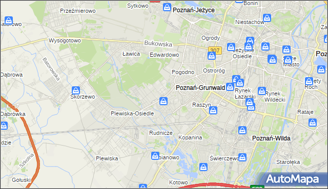 mapa Grunwald gmina Poznań, Grunwald gmina Poznań na mapie Targeo