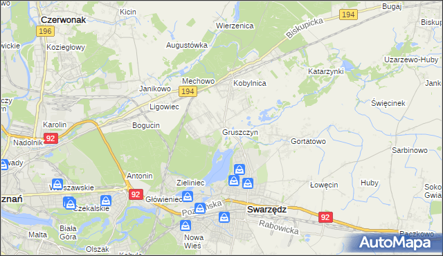 mapa Gruszczyn gmina Swarzędz, Gruszczyn gmina Swarzędz na mapie Targeo